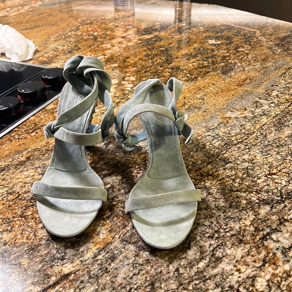 Calvin Klein collection 38.5 blue suede wrap around strap sandals good condition
